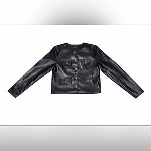 Nwt  Express Women’s Black Faux Leather Collarless Jacket XS  Winter Coat